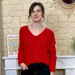 Pull maille col V manches longues - rouge - taille-unique