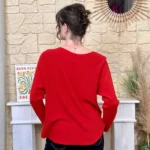 Pull maille col V manches longues - rouge - taille-unique