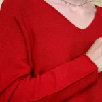 Pull maille col V manches longues - rouge - taille-unique