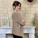 Pull maille col V manches longues - taupe - taille-unique