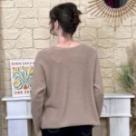 Pull maille col V manches longues - taupe - taille-unique