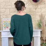 Pull maille col V manches longues - vert-sapin - taille-unique