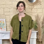 Pull-veste femme boutonné manches larges « Tendance » - vert-anis - taille-unique