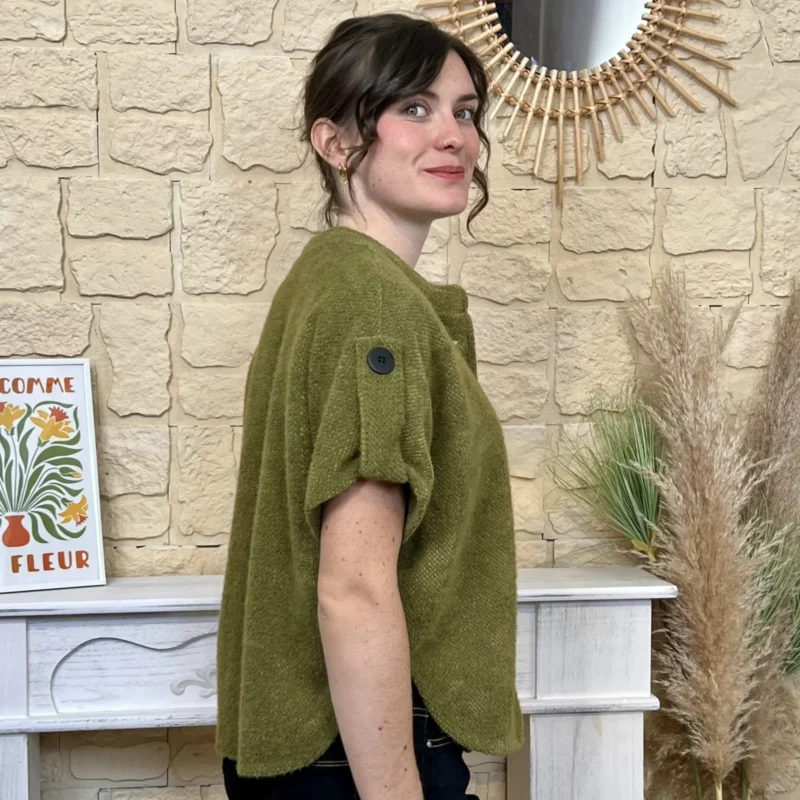 Pull-veste femme boutonné manches larges « Tendance » - vert-anis - taille-unique