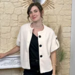 Pull-veste femme boutonné manches larges « Tendance » - ecru - taille-unique
