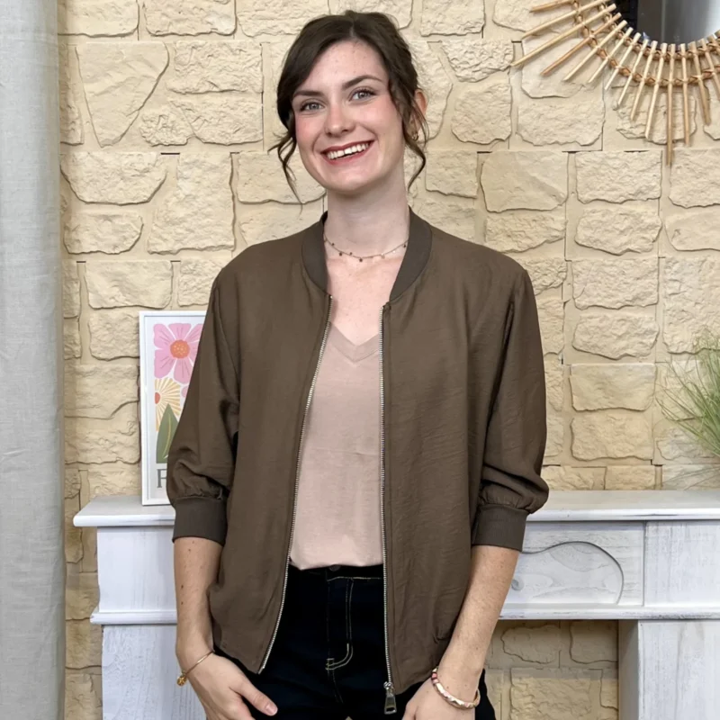 Veste zippée fluide esprit bomber « Tendance » - marron - taille-unique