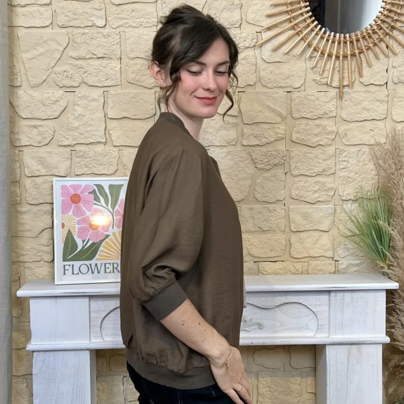 Veste zippée fluide esprit bomber « Tendance » - marron - taille-unique