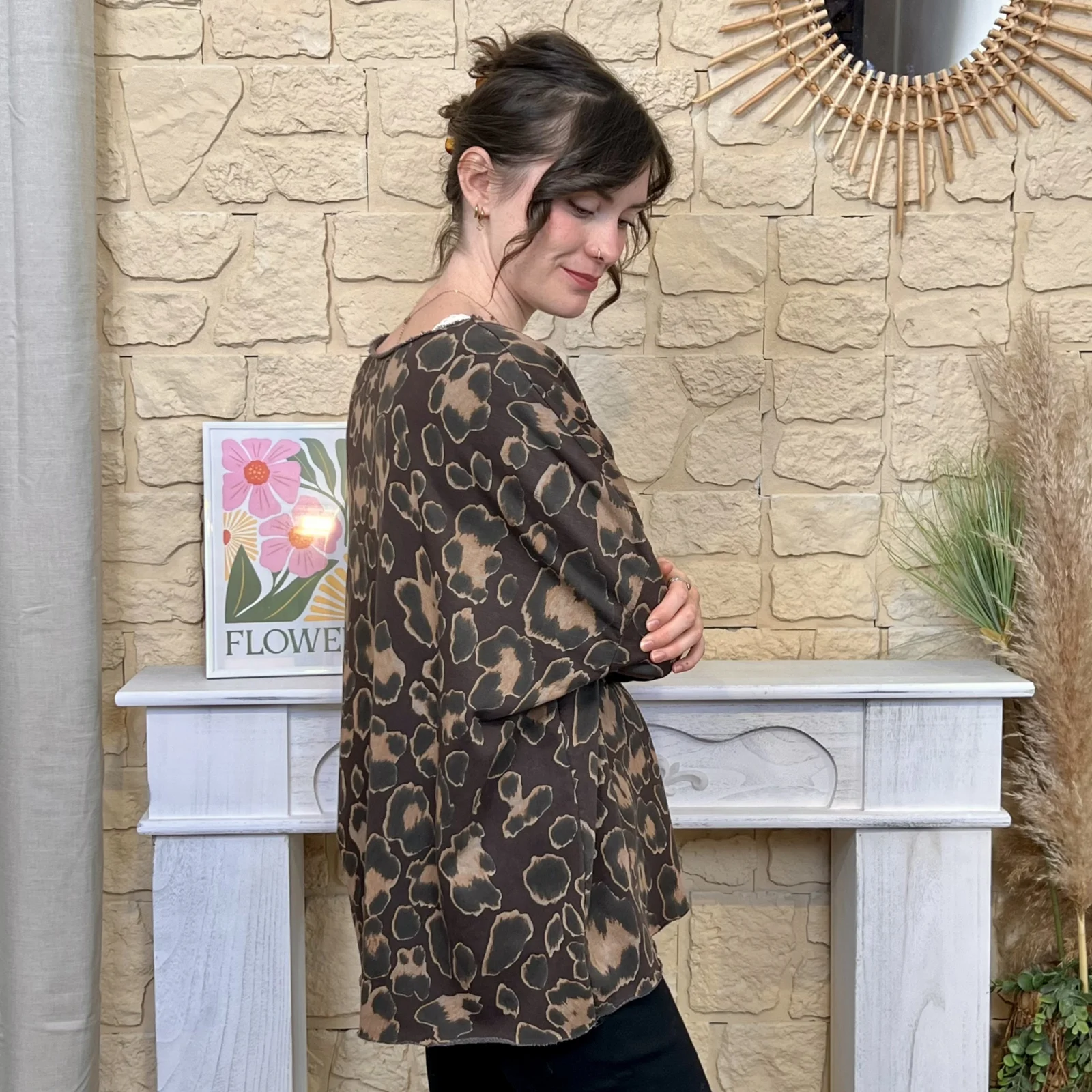Tunique oversize imprimé léopard « Tendance » - marron - taille-unique-grande-taille