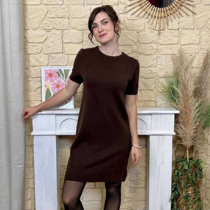 Robe pull femme aspect lainage « Tendance » - marron - taille-unique