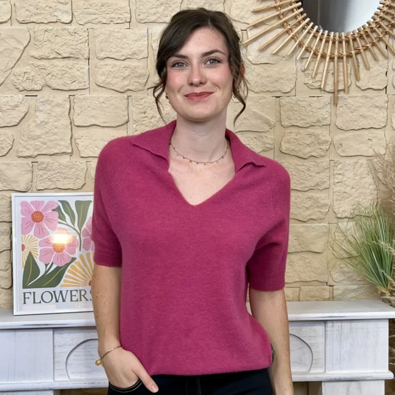 Pull col polo femme « Tendance » - fuchsia - taille-unique