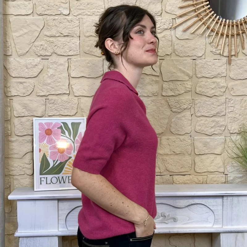 Pull col polo femme « Tendance » - fuchsia - taille-unique