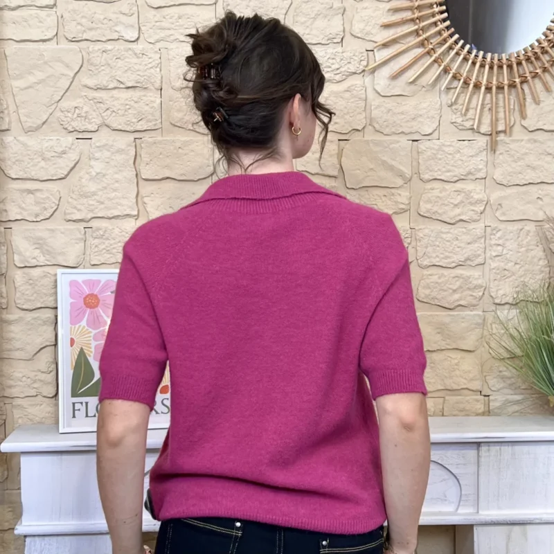Pull col polo femme « Tendance » - fuchsia - taille-unique
