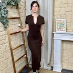 Robe longue aspect lainage « Tendance » - marron - taille-unique