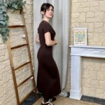 Robe longue aspect lainage « Tendance » - marron - taille-unique