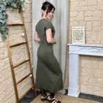 Robe longue aspect lainage « Tendance » - kaki - taille-unique