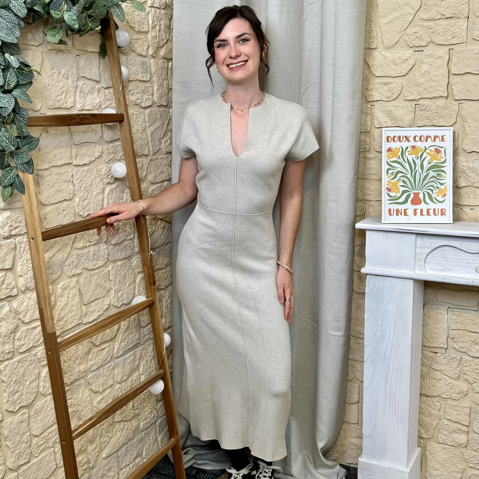Robe longue aspect lainage « Tendance » - beige - taille-unique