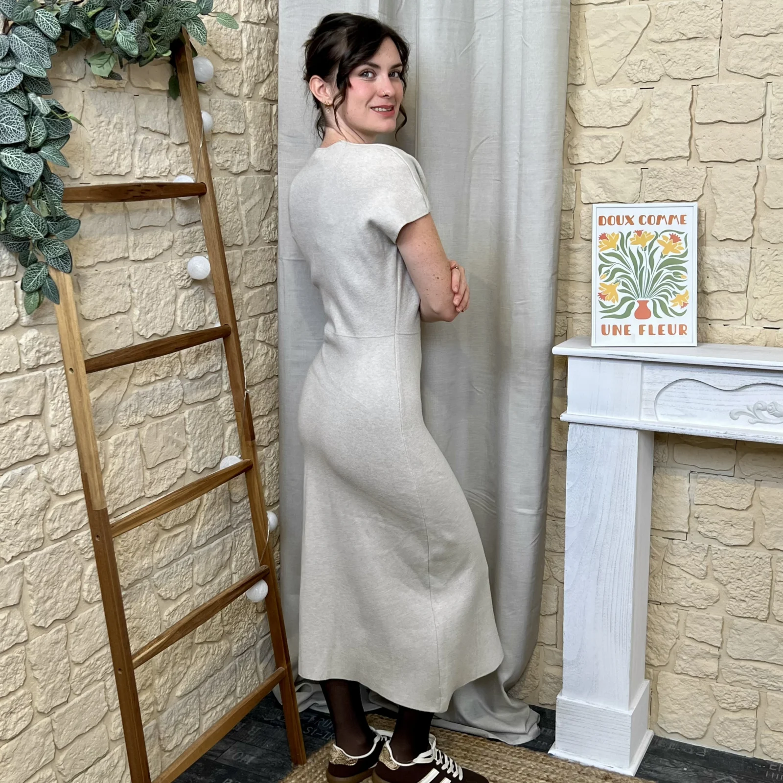 Robe longue aspect lainage « Tendance » - beige - taille-unique