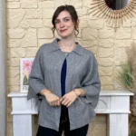 Gilet cape col chemise femme « Tendance » - gris - taille-unique