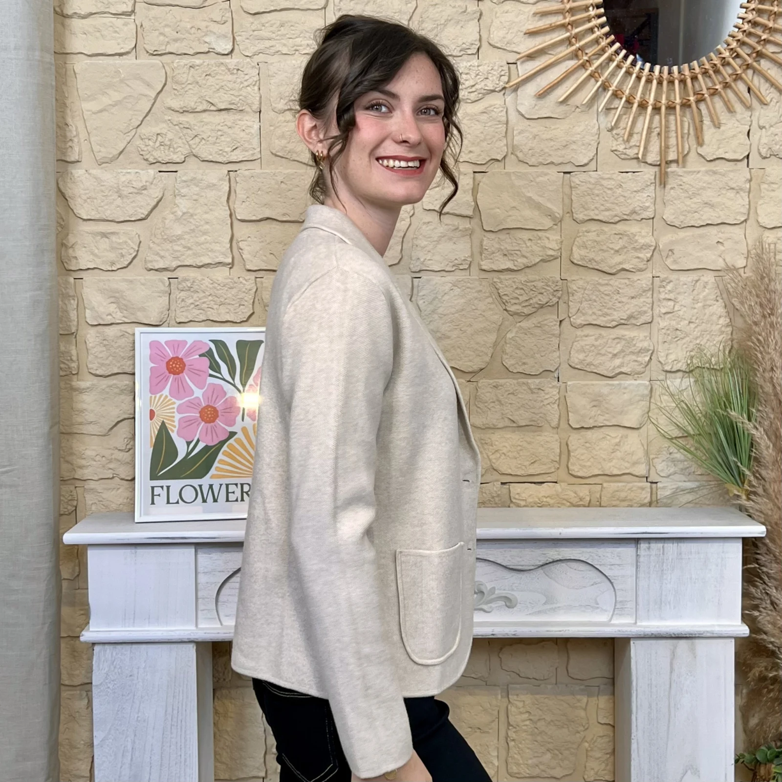 Veste blazer femme en maille « Tendance » - beige - taille-unique