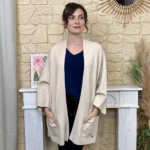 Veste poncho femme en maille - beige - taille-unique