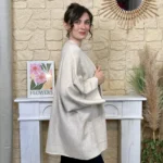 Veste poncho femme en maille - beige - taille-unique