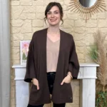 Veste poncho femme en maille - marron - taille-unique