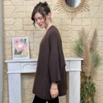 Veste poncho femme en maille - marron - taille-unique