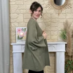 Veste poncho femme en maille - kaki - taille-unique