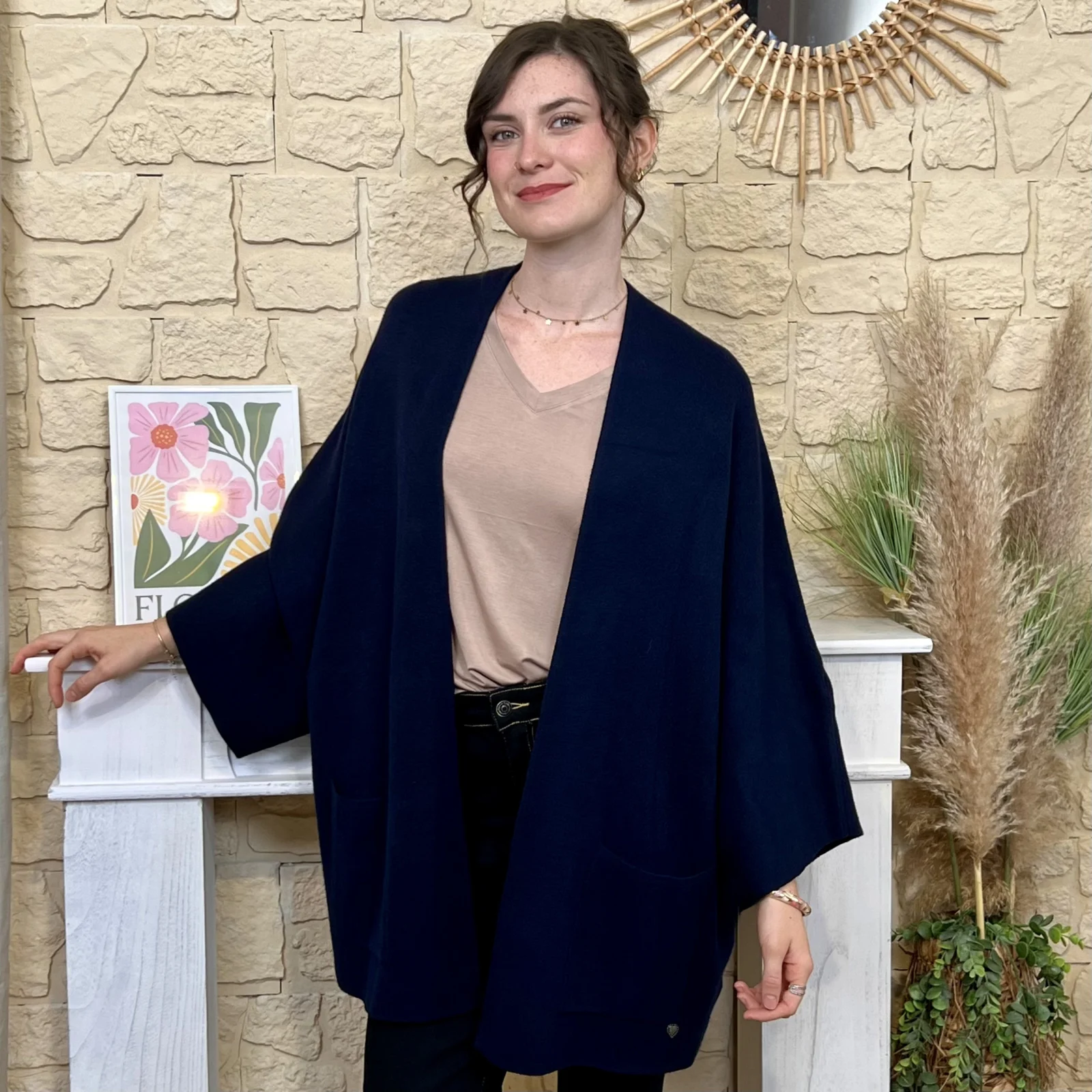 Veste poncho femme en maille - marine - taille-unique