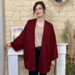 Veste poncho femme en maille - bordeaux - taille-unique