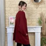 Veste poncho femme en maille - bordeaux - taille-unique