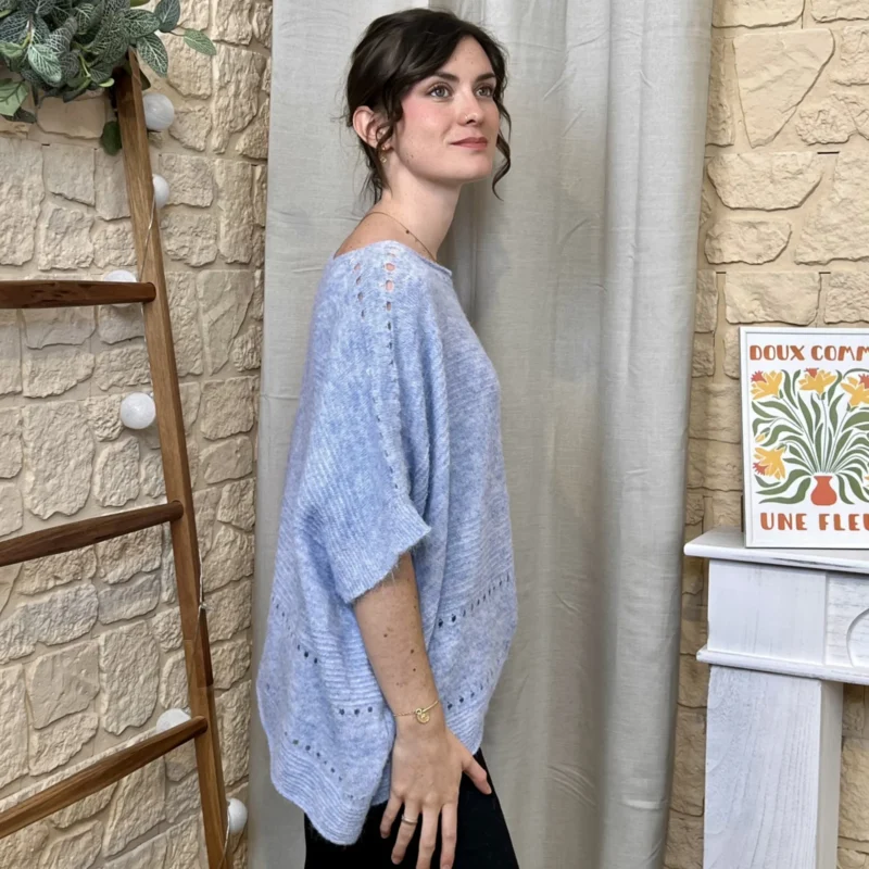 Pull effet poncho femme « Tendance » - bleu-ciel - taille-unique