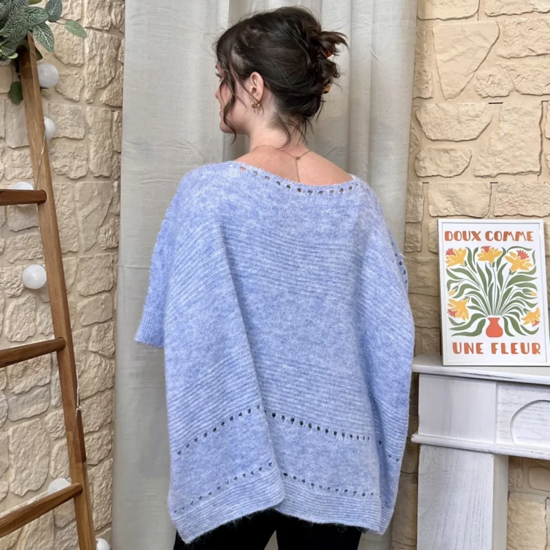Pull effet poncho femme « Tendance » - bleu-ciel - taille-unique