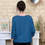 Pull femme maille fine col V « Tendance » - bleu-petrole - taille-unique