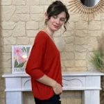 Pull femme maille fine col V « Tendance » - fonce-rouge - taille-unique