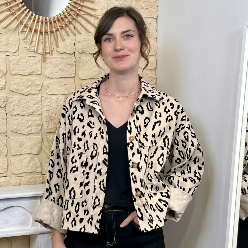 Veste femme imprimée léopard - beige - taille-unique