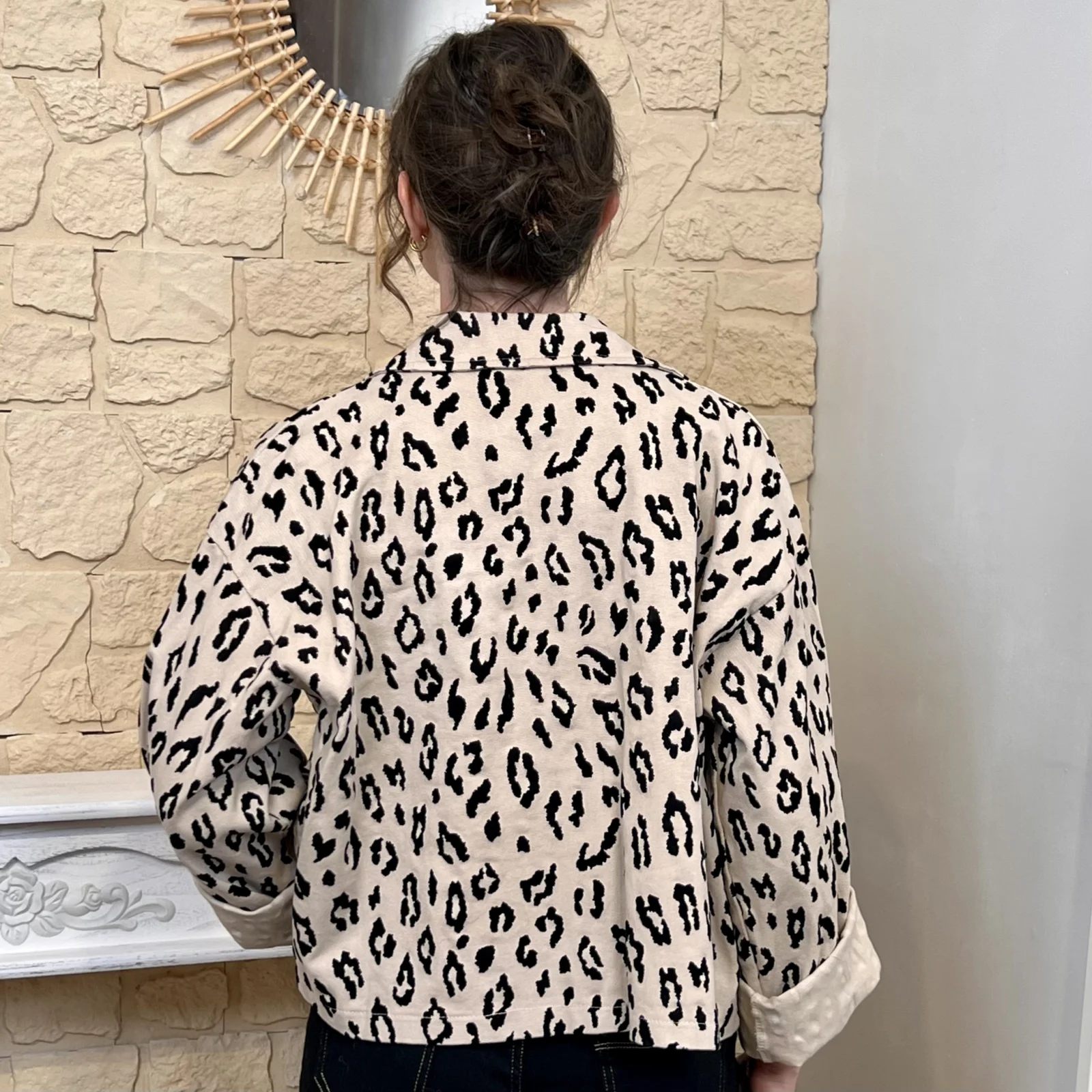 Veste femme imprimée léopard - beige - taille-unique