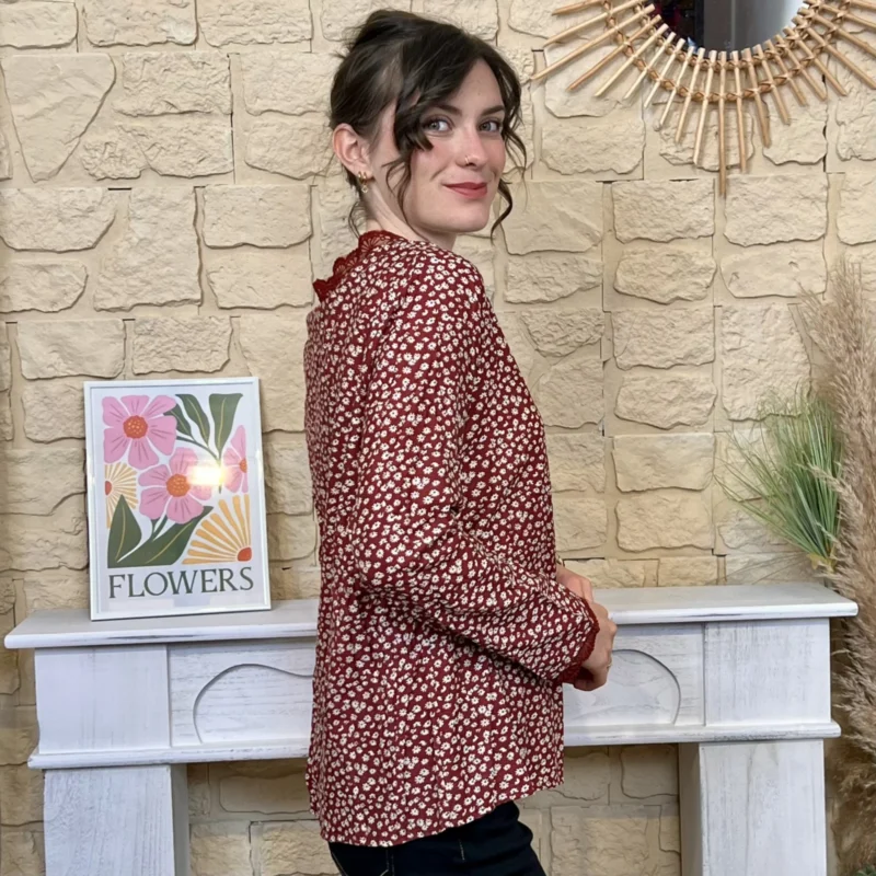 Chemisier fleuri col V femme MAËLLE - bordeaux - 38