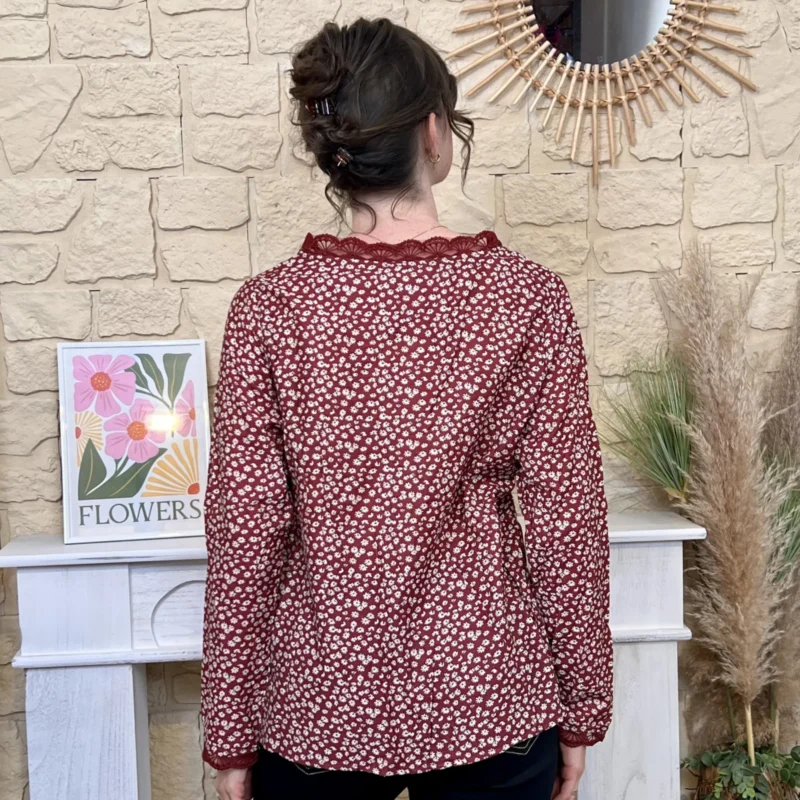 Chemisier fleuri col V femme MAËLLE - bordeaux - 38