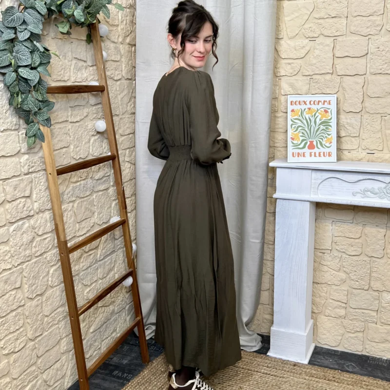 Robe longue unie cache-cœur MAËLLE - kaki - 38