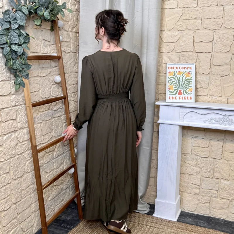 Robe longue unie cache-cœur MAËLLE - kaki - 38