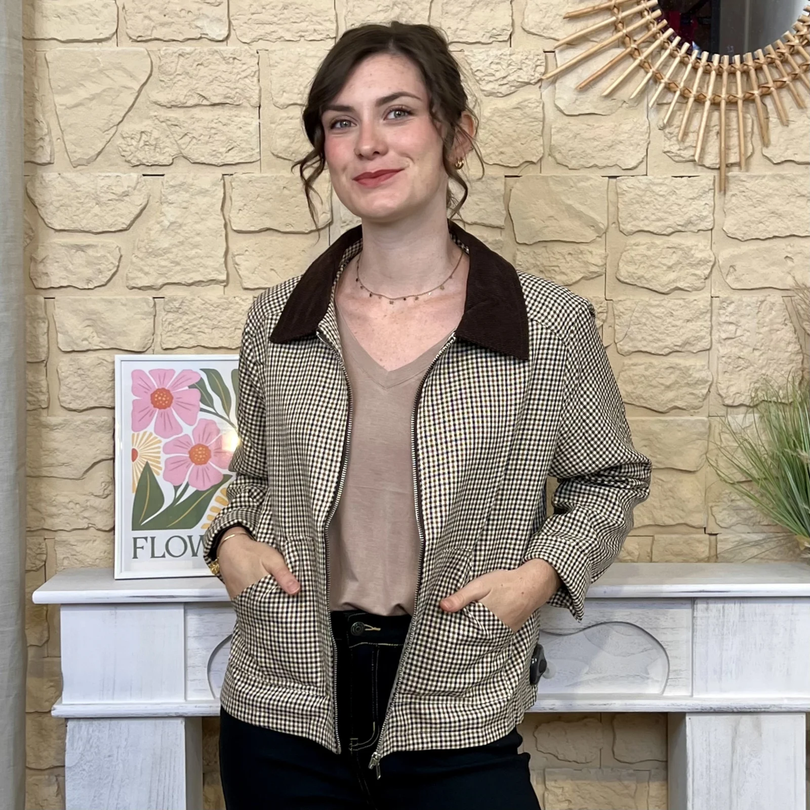 Veste zippée pied-de-poule « Tendance » (T38-T40)