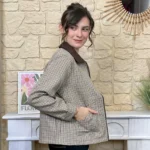 Veste zippée pied-de-poule « Tendance » (T38-T40) - camel - 40
