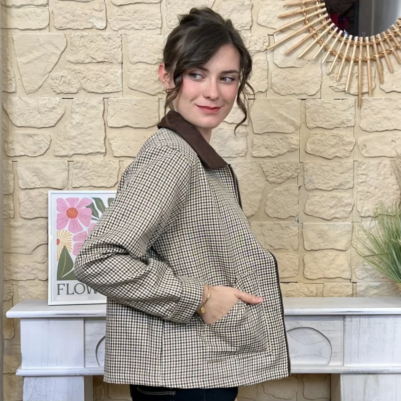 Veste zippée pied-de-poule « Tendance » (T38-T40) - camel - 40