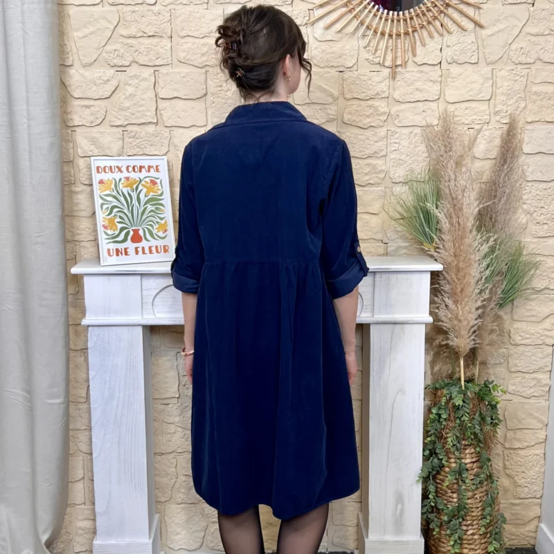 Robe velours évasée boutonnée - marine - taille-unique