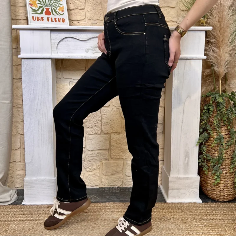 Jean droit noir surpiqué VOGGO (T36-T44) - noir-beige - 44