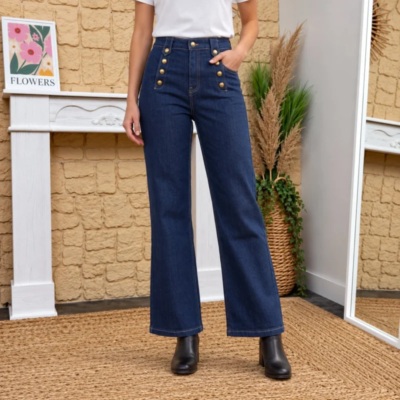 Jean WideLeg brut boutons dorés
