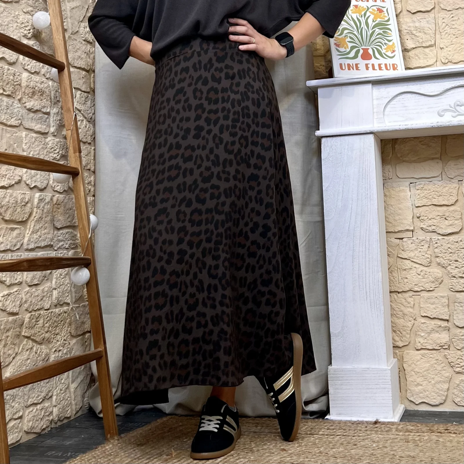 Jupe longue femme imprimé léopard « Tendance » - marron - taille-unique