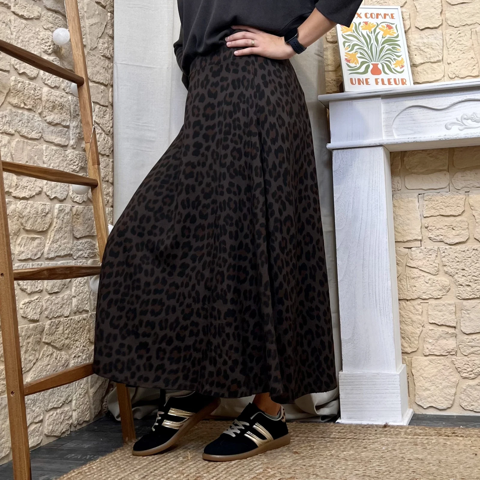Jupe longue femme imprimé léopard « Tendance » - marron - taille-unique