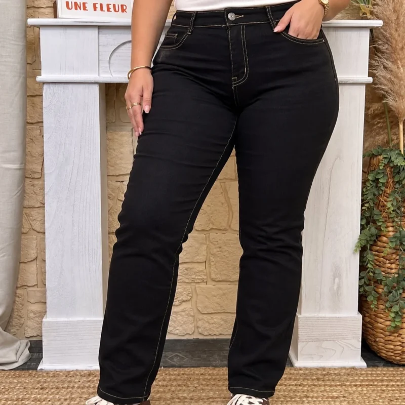 Jean droit femme noir surpiqué beige VOGGO T42-T50